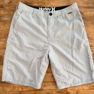 Hurley Light Gray Polka Dot 9.5" Inseam Flat Front Hybrid Swim Shorts Men 30 EUC